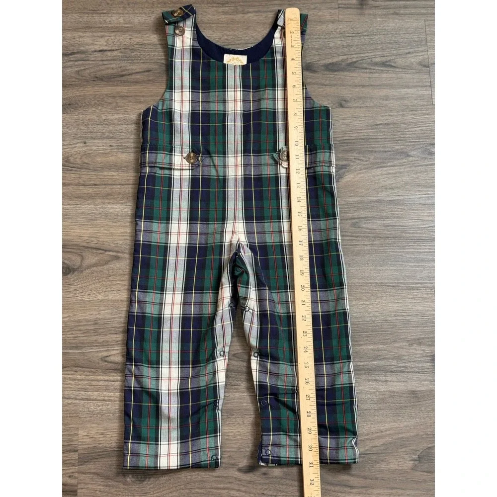 Beaufort Bonnet Co Longall Romper 3T Navy Green Plaid Christmas Preppy Heirloom